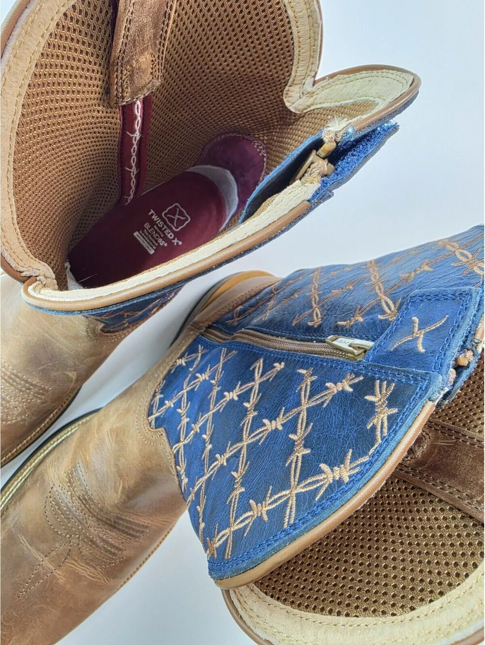 Twisted X 11' Tech X Saddle True Blue Brown Leather Zipper Boots Mens Size 12D